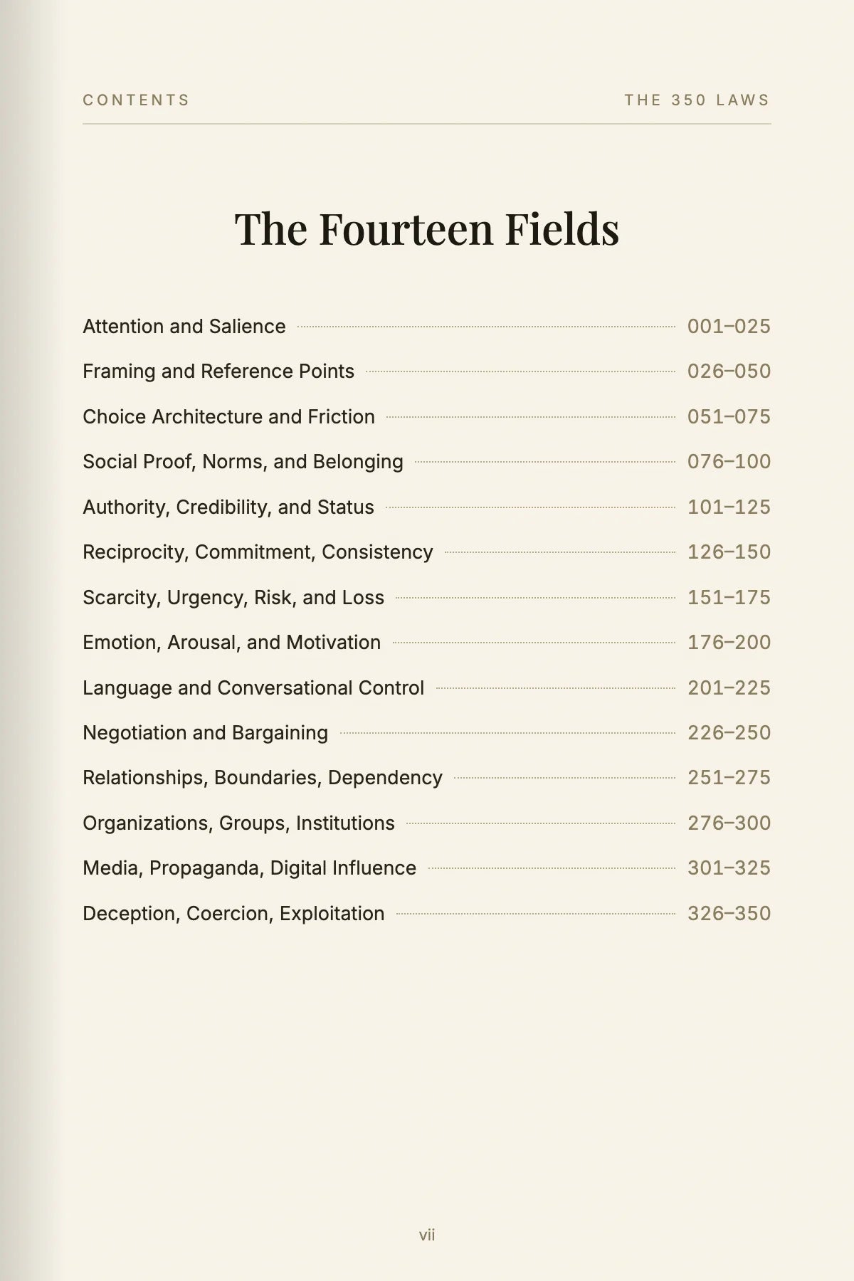 Contents — the fourteen fields